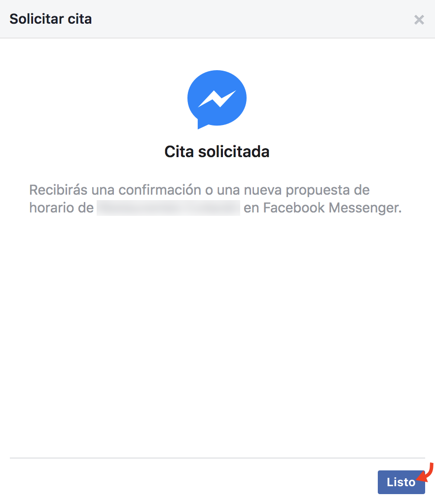 Cita confirmada en facebook