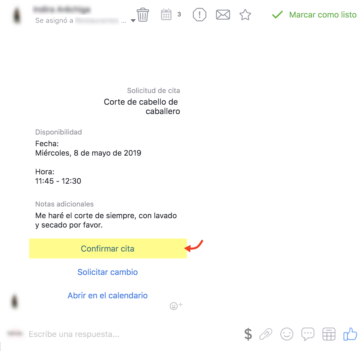 Confirmar cita en facebook