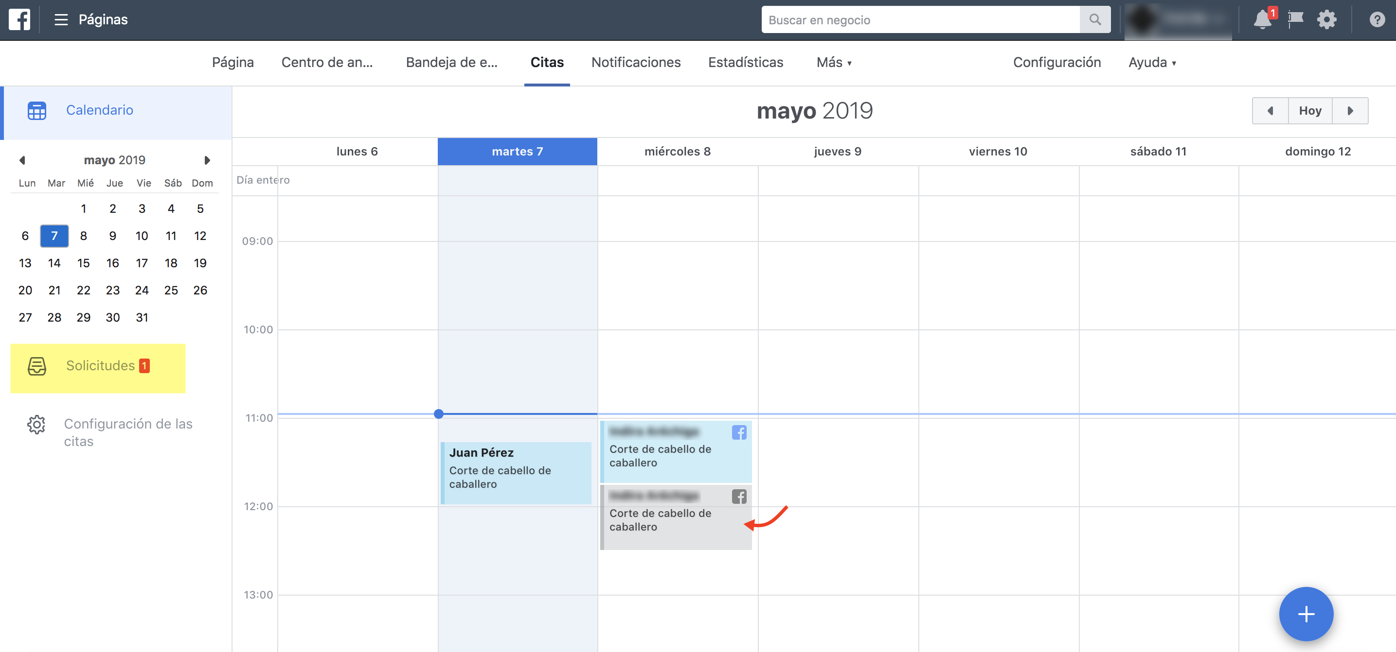 Solicitudes de citas en calendario de facebook