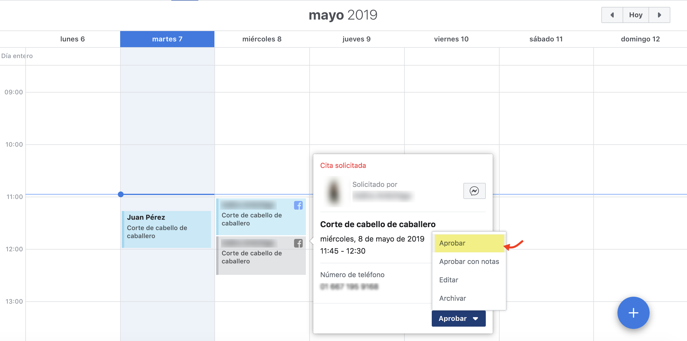 Confirmación de cita desde calendario facebook