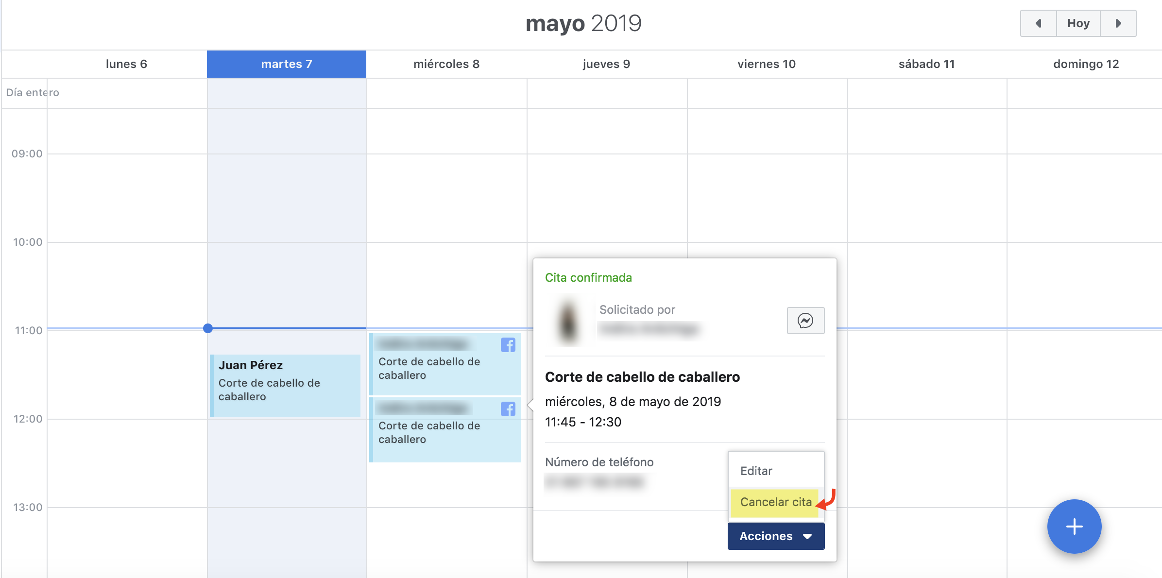 Cancelar cita confirmada en facebook
